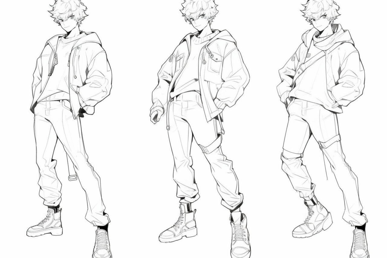 F2U] Anime Boy Multiple Poses Base // Line Art by JellieAdopts on