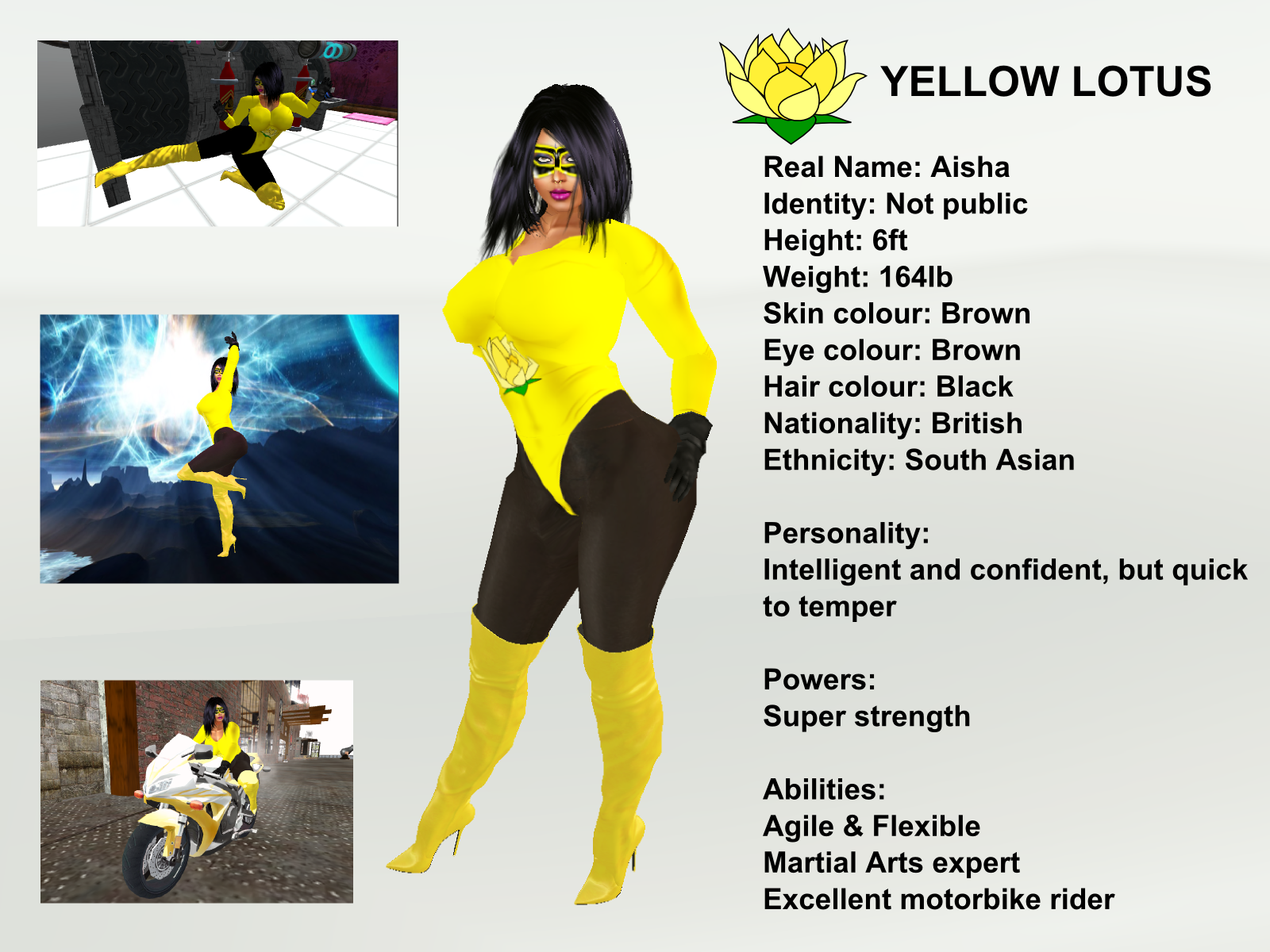 Yellow Lotus Superheroine Character Bio Sheet