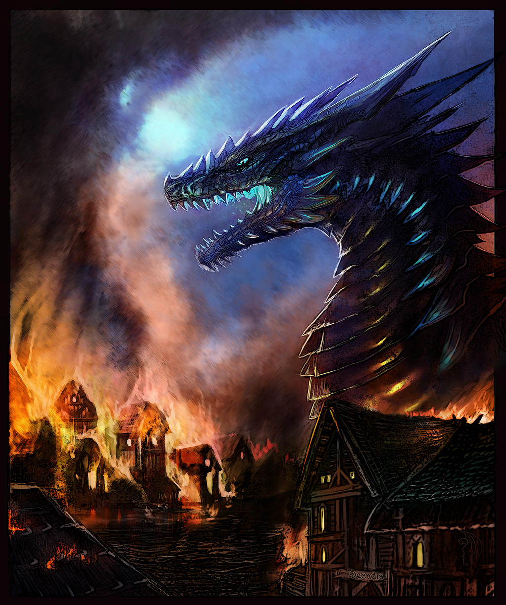 Dragon in a Burning village