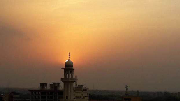 Top of the building mosque sunset In Ramadan 