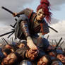Samurai stepping on defeated fighter
