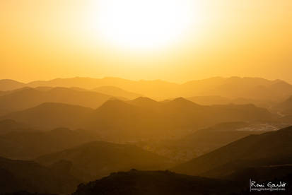 Sunset over a little Omani village in the Mountain