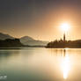 Sunrise over Lake Bled Monastery 2