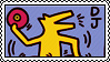 keith haring's DJ Dog artwork, it's a blocky shaped dog with a record, DJing