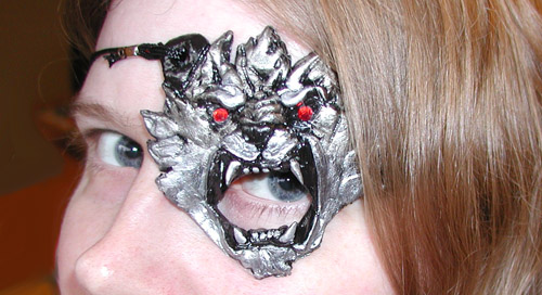 One Eyed Silver Wolf Mask