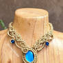 Macrame necklace golden blue