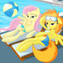 Spitfire hanging out with Fluttershy by the pool!