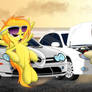 Two hot ponies with their two hot cars