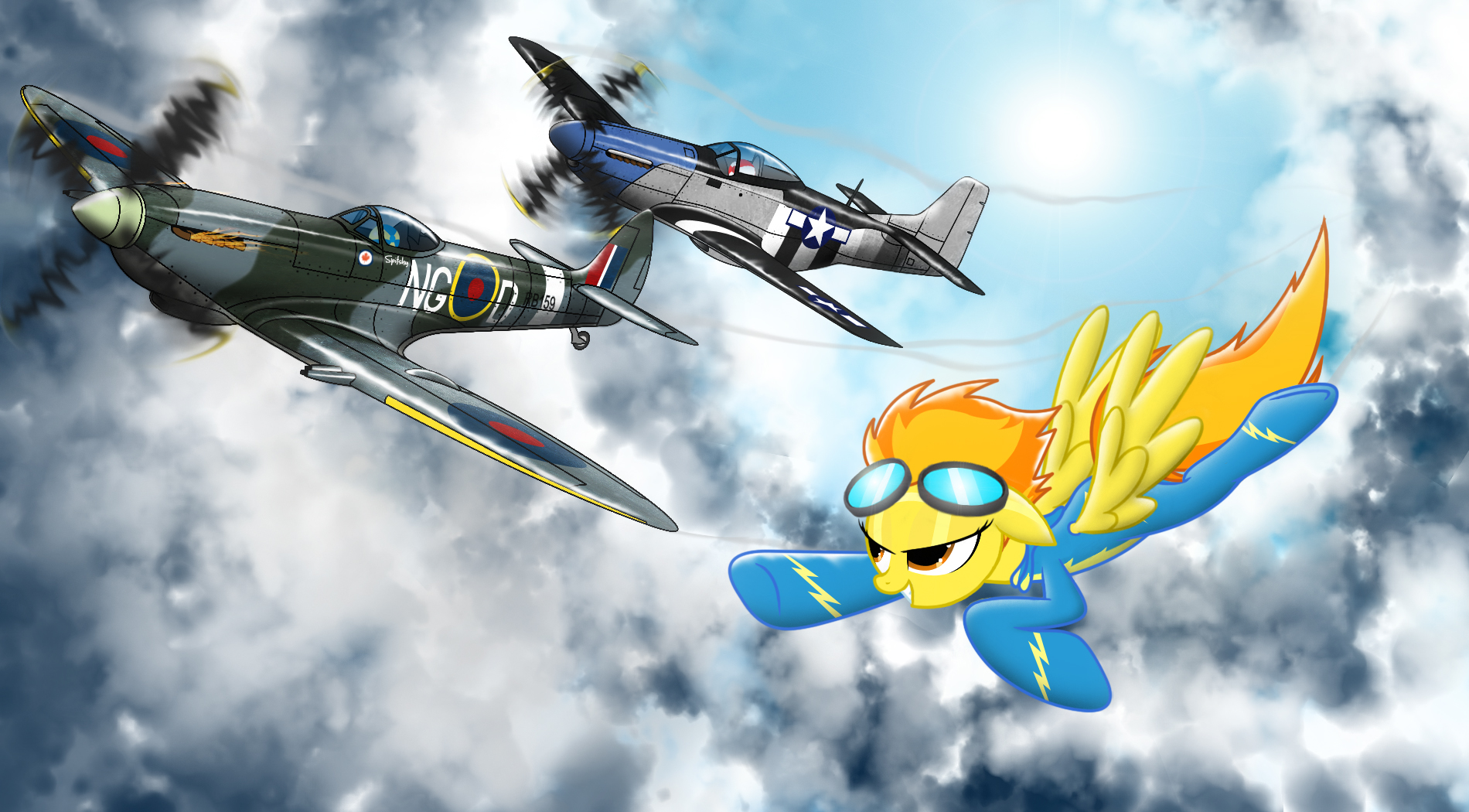 Spitfire flying with vintage friends
