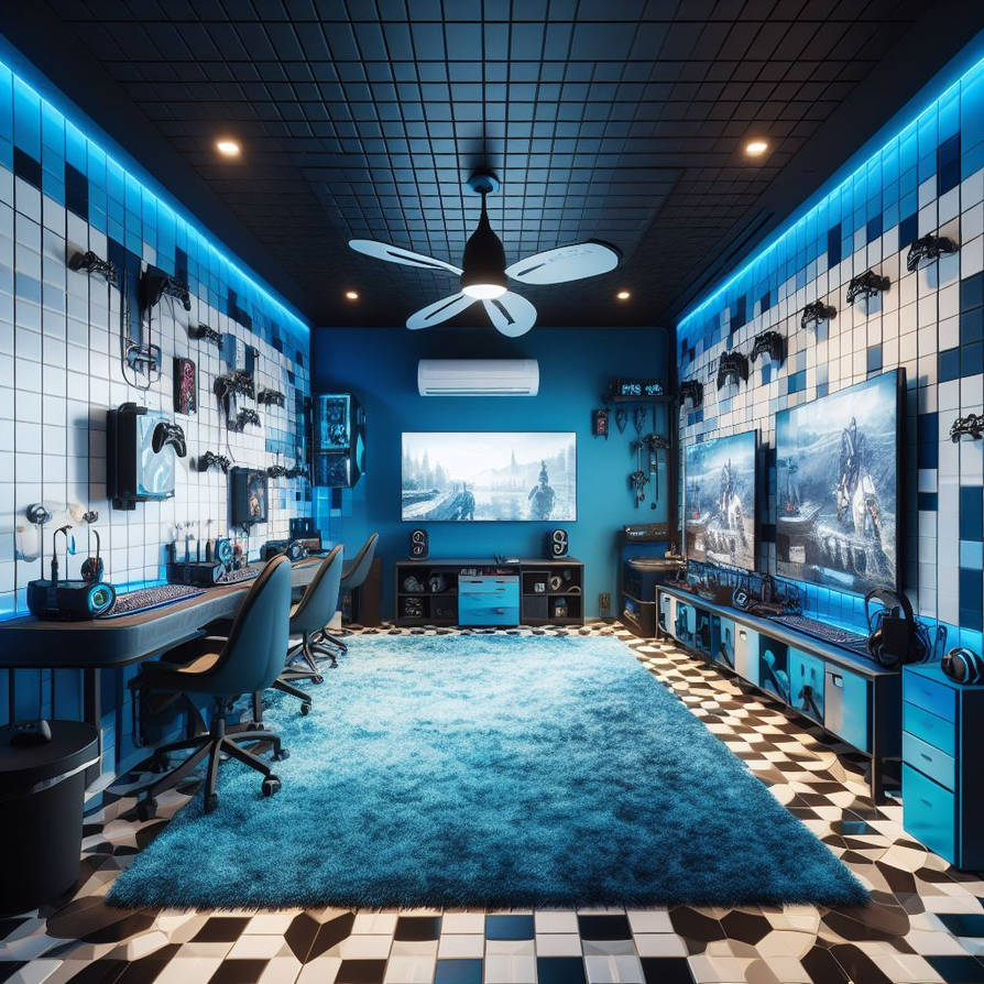Blue Gaming Roon AI - Blue White Tile Gaming Room by BigStrongBear89 on DeviantArt