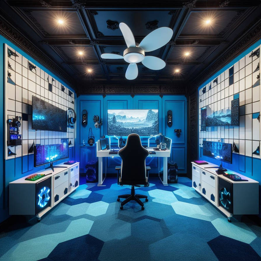 Blue Gaming Roon Blue And White Gaming Room
