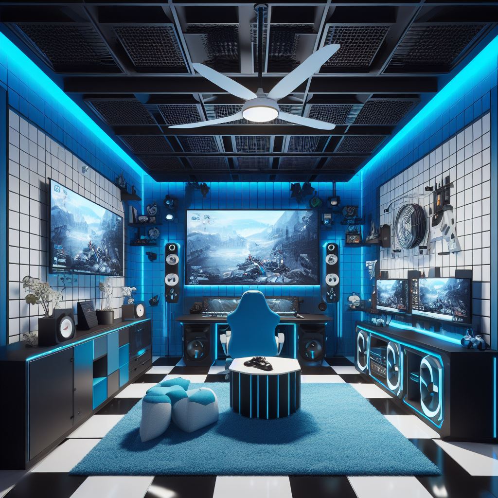 Blue Gaming Roon AI - Blue White Tile Gaming Room by BigStrongBear89 on DeviantArt