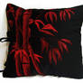 Red Bamboo on Black Cotton