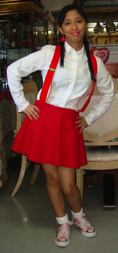 Me as a teenage 1950s bobby soxer girl in red