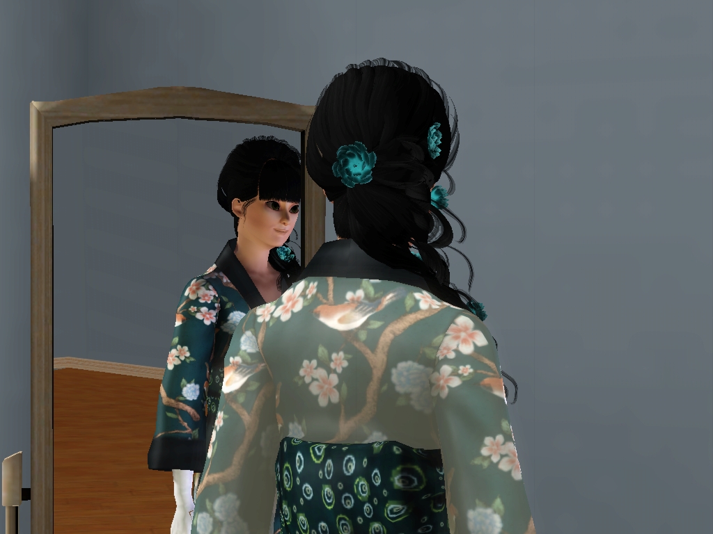 Sims 3 - Look at Kitty Katswell's new geisha hair