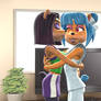 Liz kissing Megumi Bandicoot.