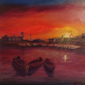 Dreamy sunset in Faro | Oil painting