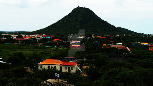 above the rock formations