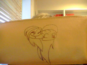 Rainbow Dash drawn on pencil case.