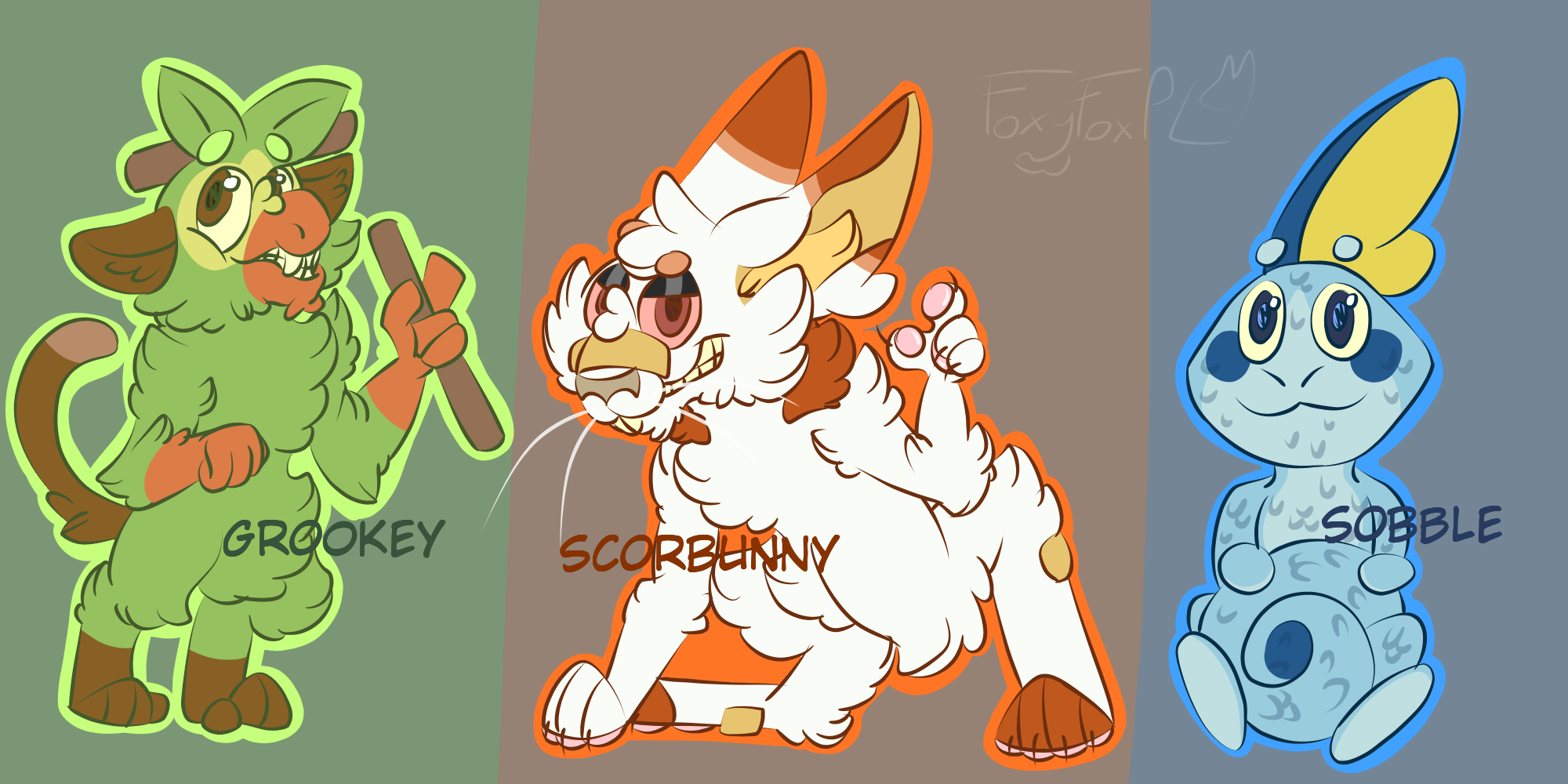 Pokemon Arts and Facts on X: Grookey, Scorbunny and Sobble