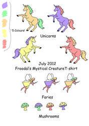 Unicorns, Faries and Mushrooms T-shirt designs by Froodals
