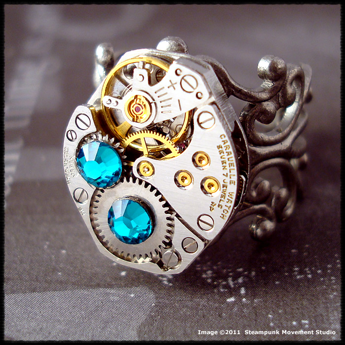 Steampunk Ocean Blue Ring 002