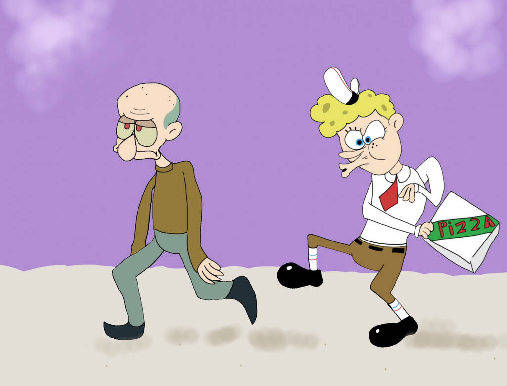 Pizza delivery, humanised Squidward and Spongebob. by