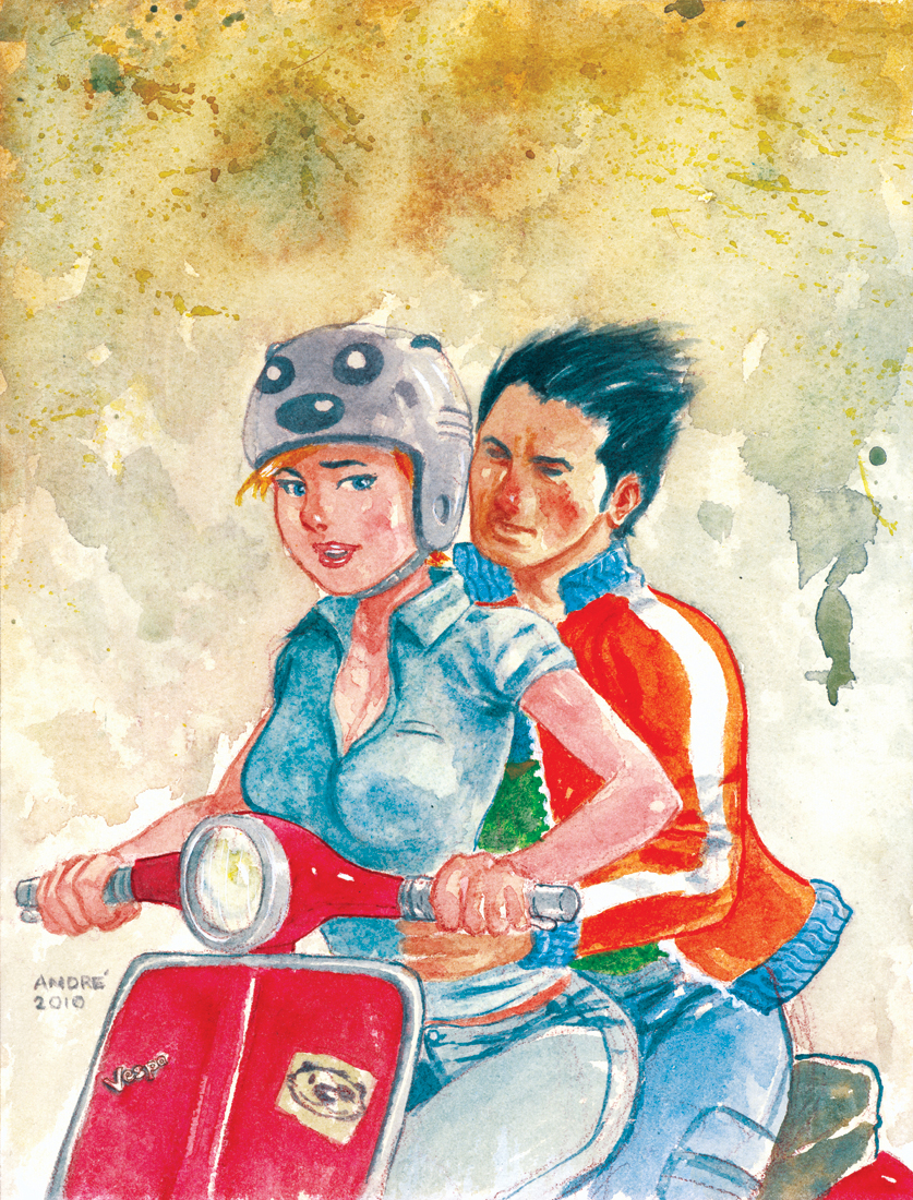 Sally and Danny on Vespa