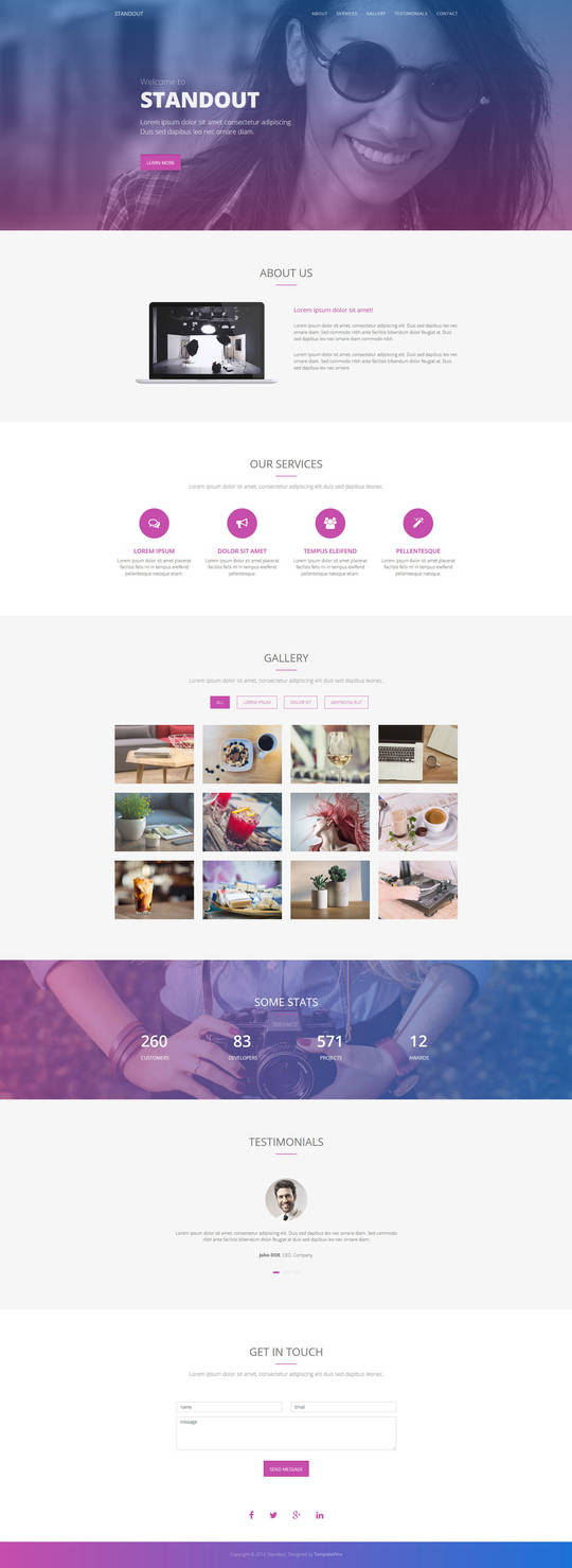 Standout - Free Multipurpose One Page Template by templatewire on ...