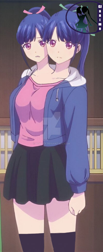 Two-headed girl wearing a blue jacket by NewVex on DeviantArt