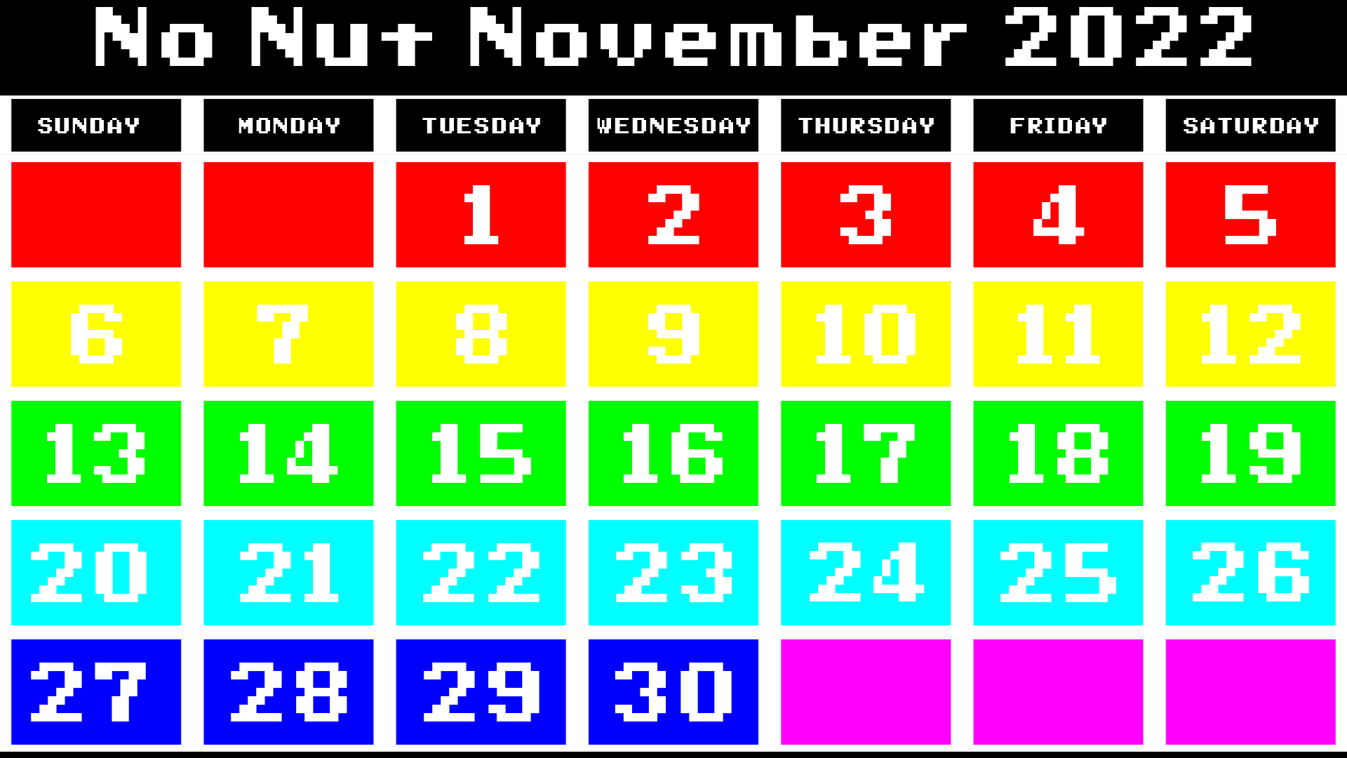 No Nut November 2022 Calendar by HammerBro101 on DeviantArt