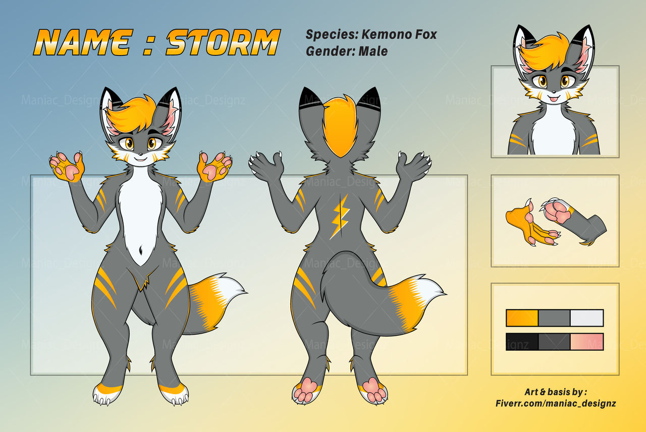 Cute Kemono Fox Furry Reference Sheet by Storm by Maniacdesignz on