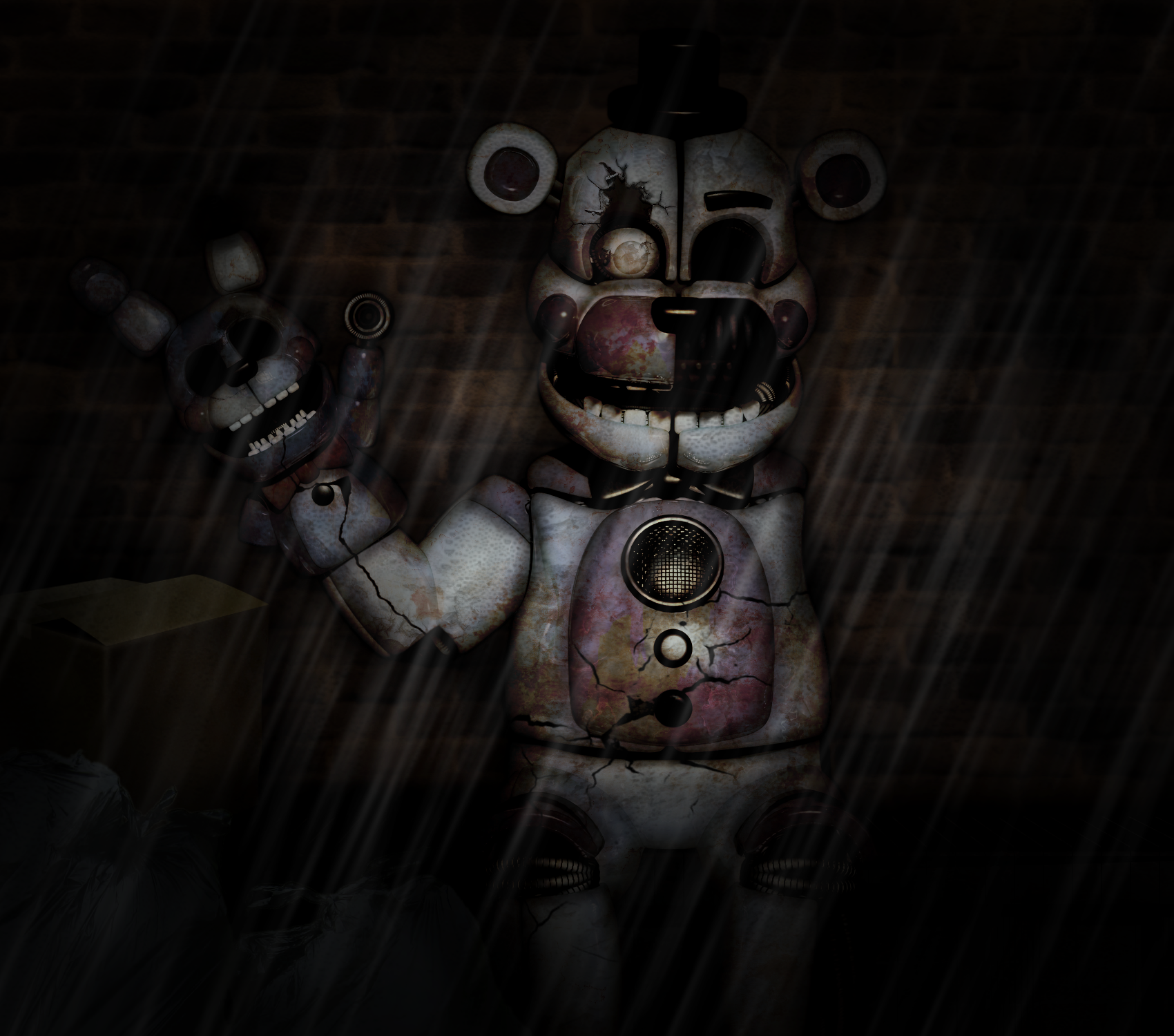 Foind this behind my bins (freddy render by scrappyboi on the fnaf