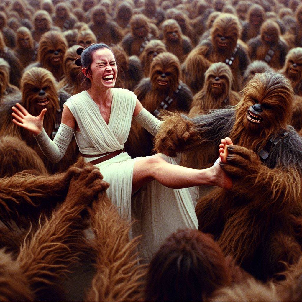 (AI) Rey Tickled by Group of Wookiees #1 by tmuhh on DeviantArt