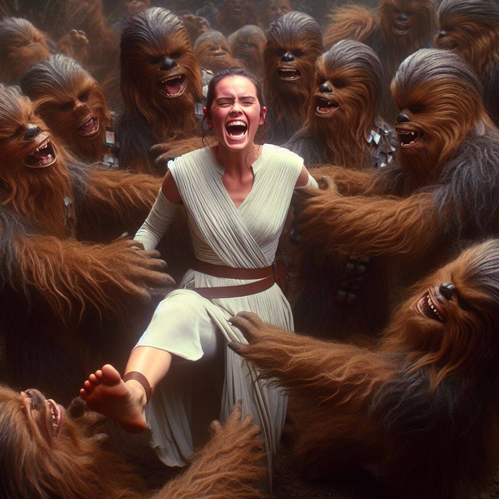 (AI) Rey Tickled by Group of Wookiees #3 by tmuhh on DeviantArt