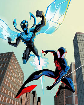 Miles and Jaime as Blue Beetle and Spider-Man