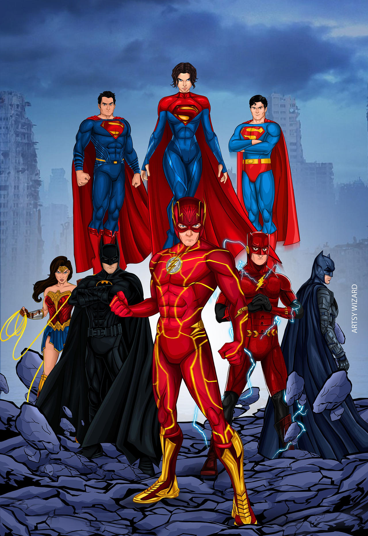 Superman,Batman,Wonder Woman,Flash and by Supergirl DeviantArt on migmonster1979