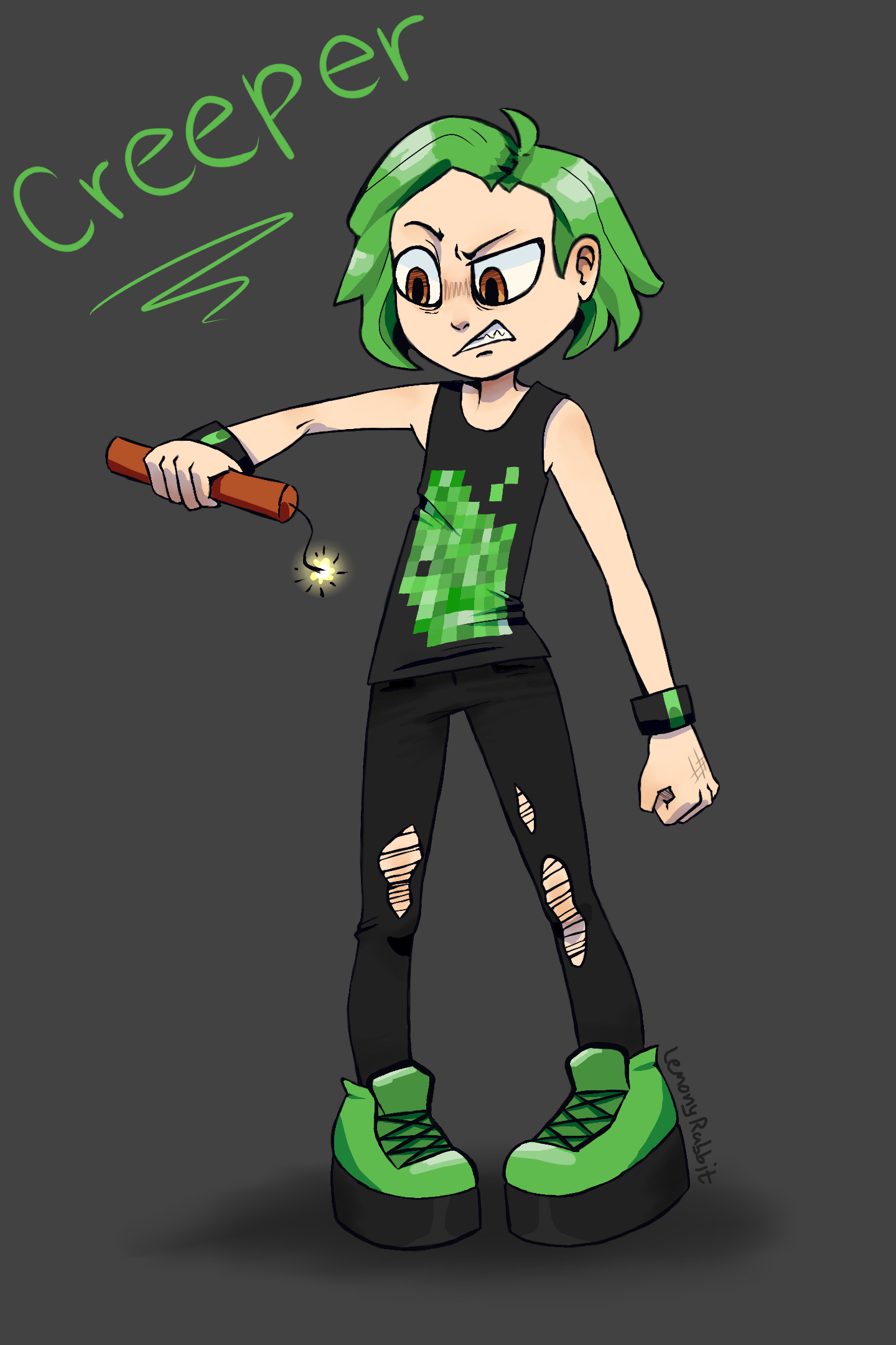 minecraft creeper girl by lemonyrabbit