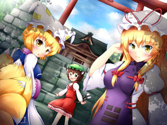 Touhou Yakumo Family - Let's Visit Hakurei shrine by KANE-NEKO