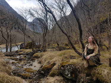 Viking woman fjord scenery - stock