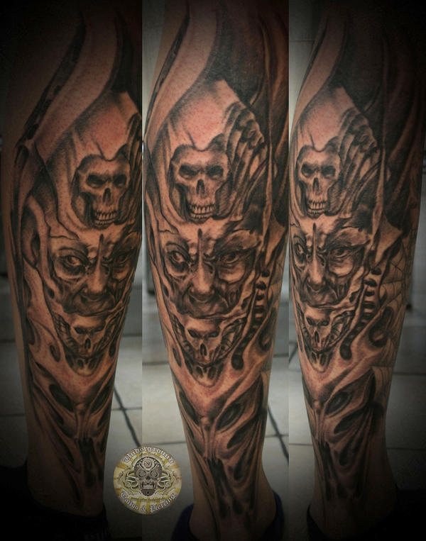 Demon face horror tattoo