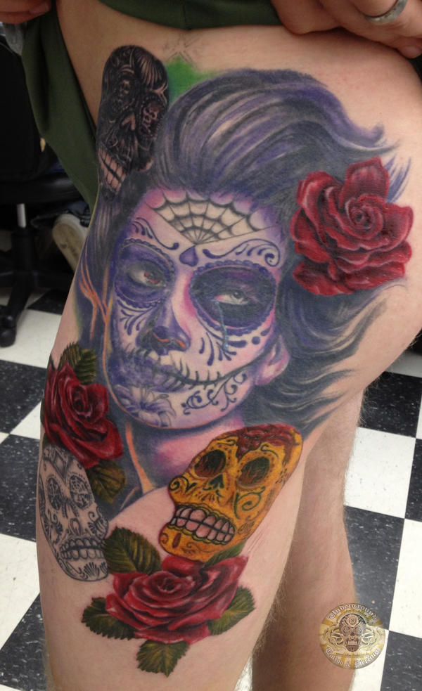 La Catrina Dia de los muertos prog tat 3th session by 2Face-Tattoo