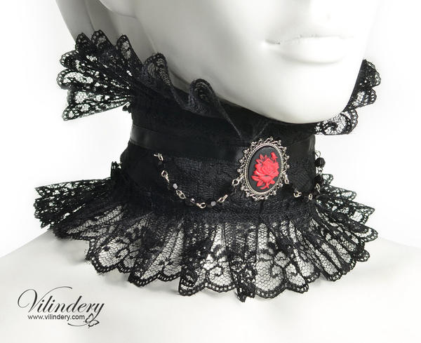 Red rose choker with rosary chain