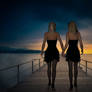 Katie and Esme Walking on Pier at Sunset