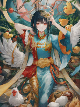 Anime Pastel Dream chicken goddess wearing feather