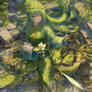 Anime Pastel Dream ogre goddess wearing grassy ao 