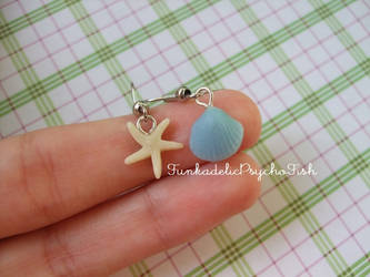 Sea Shell and Starfish Earrings 5 - Blue, Yellow