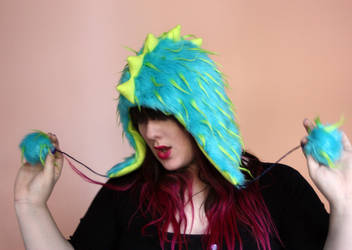 Turquoise and Lime Green Dragon Hood