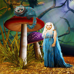 Daenerys targaryen as Alice with the cheshire cat