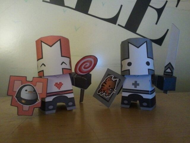 Castle Crasher Papercraft pink and grey assemble